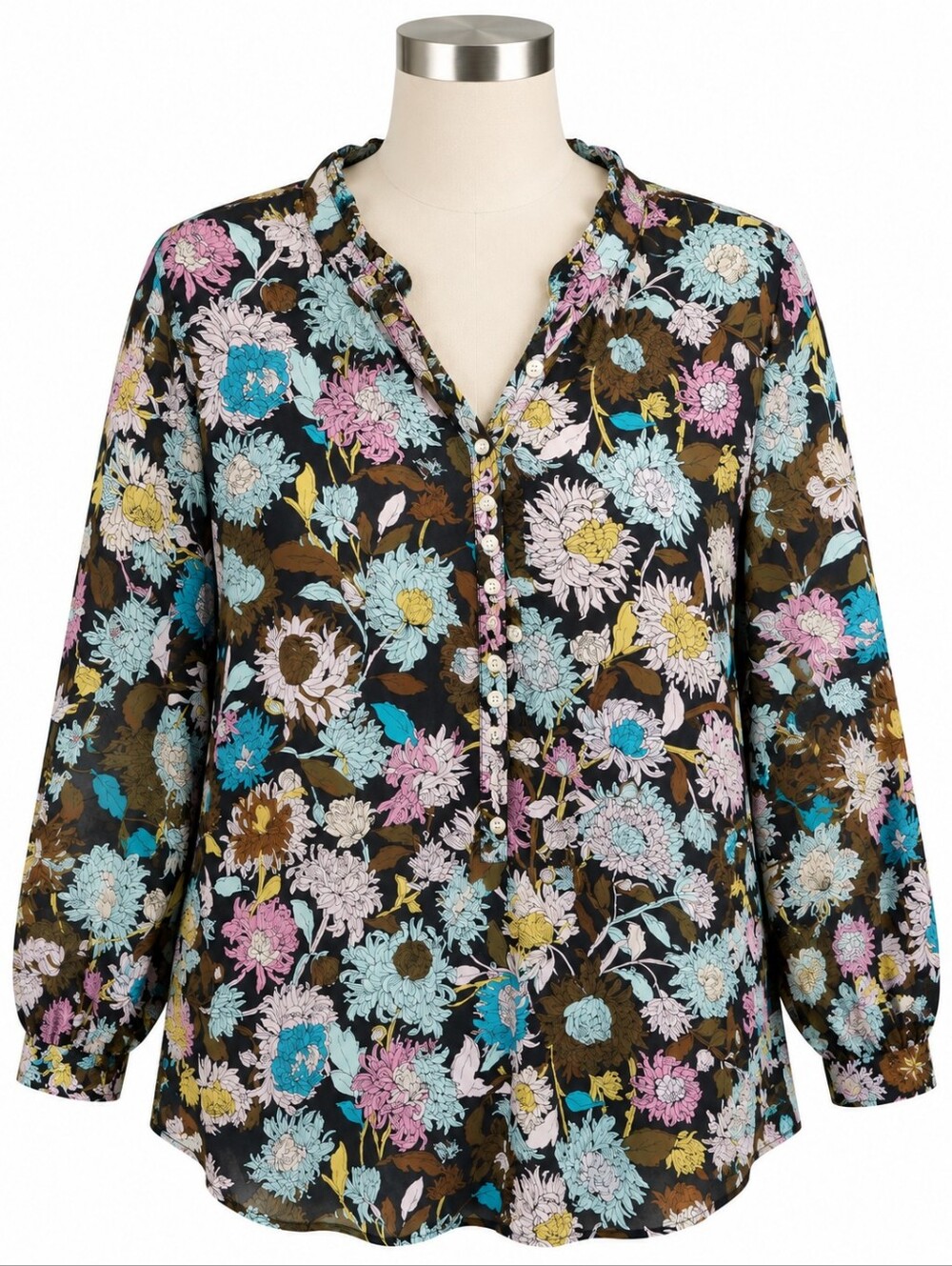 Talbots 2X Blouse Womens Plus Floral Popover Long Sleeve Lightweight Cotton Top